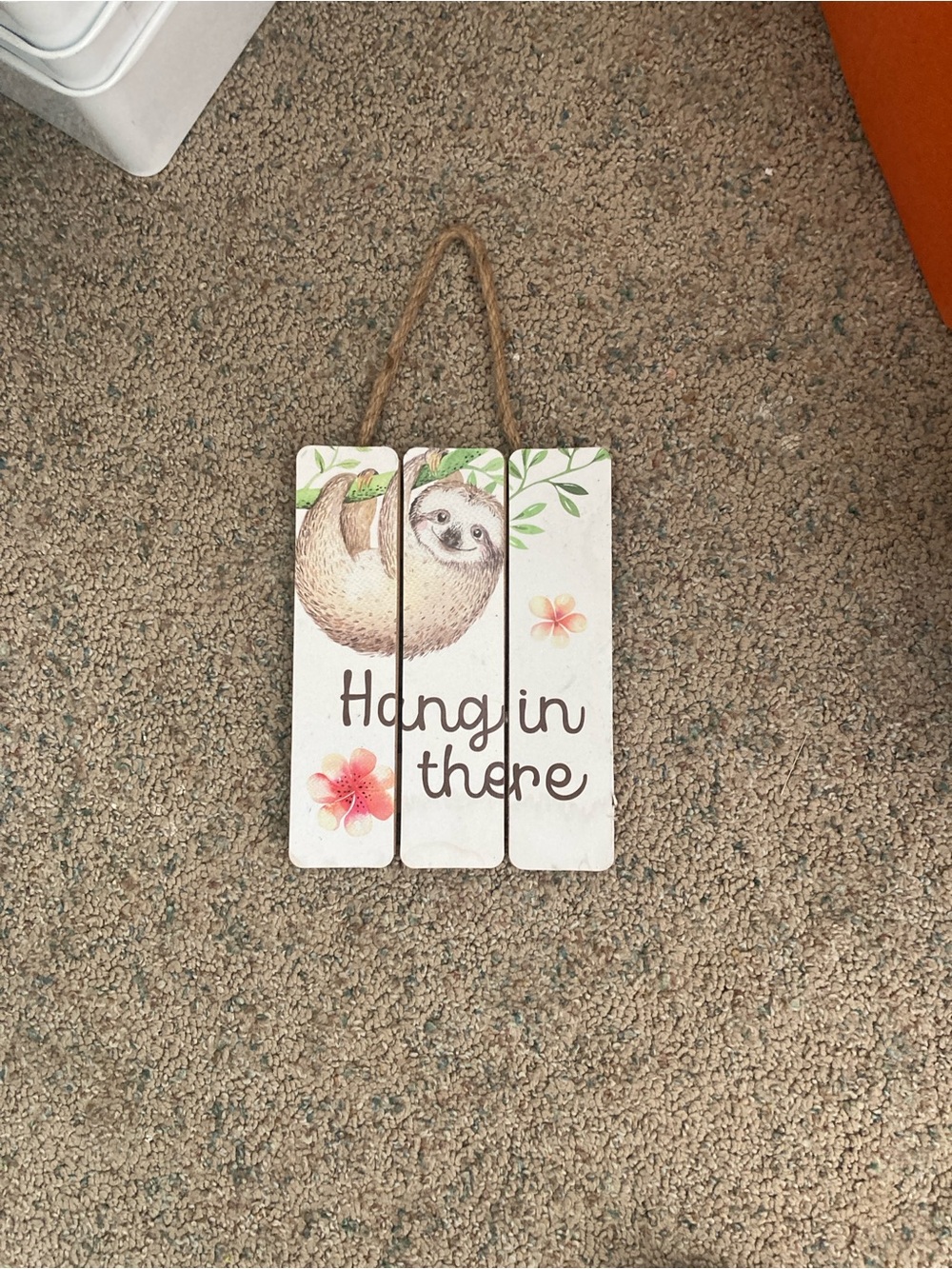 Hangin There Sloth Wall Plaque - White, Brown & Pink